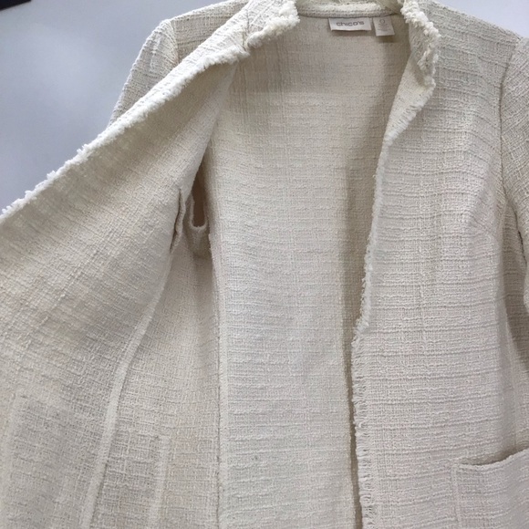Chicos Tweed Fringe Textured Jacket Classic Business Casual Creme’ Size 0 - Picture 7 of 10